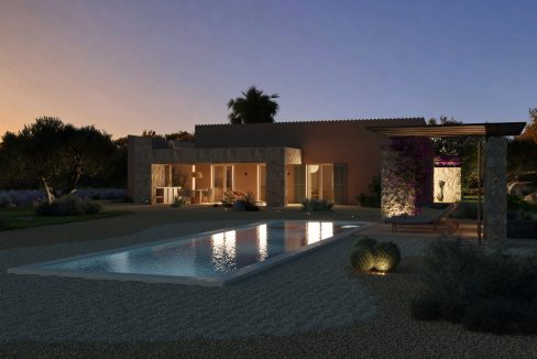 Ansicht Finca mit Pool Abend